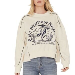 MARVEL COWBOY Ruby Mountain Buckaroo Sweatshirt Cream Color Womens Size Large